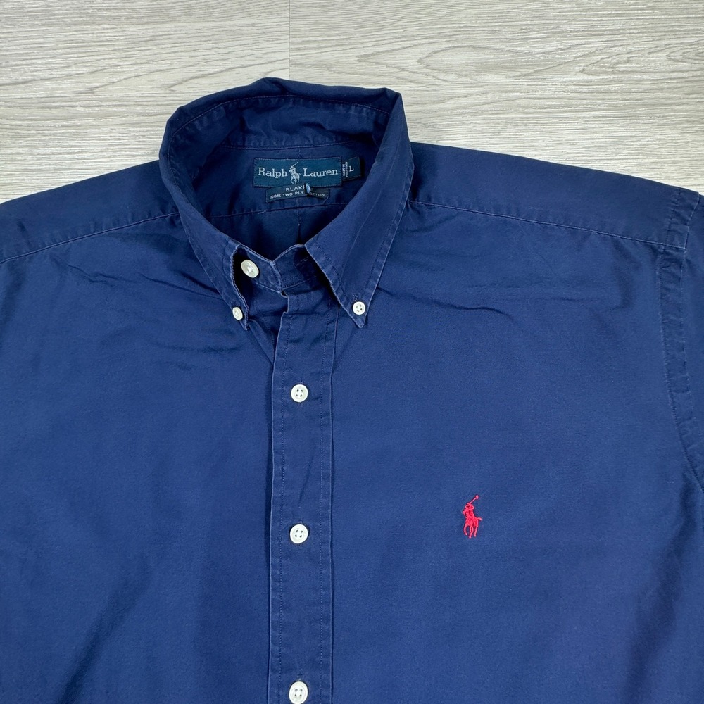Ralph Lauren Navy Short Sleeve Button-Down with Red Polo Emblem - Picture 2 of 7